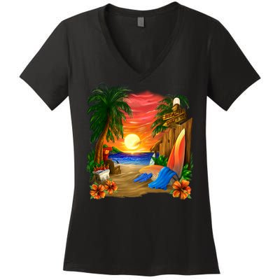 Day at the Beach Women's V-Neck T-Shirt