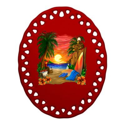 Day at the Beach Ceramic Oval Ornament