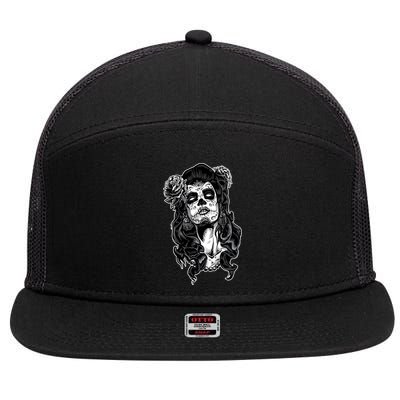 Day Of The Dead Beauty Skeleton 7 Panel Mesh Trucker Snapback Hat