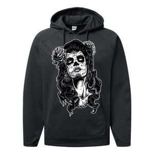 Day Of The Dead Beauty Skeleton Performance Fleece Hoodie