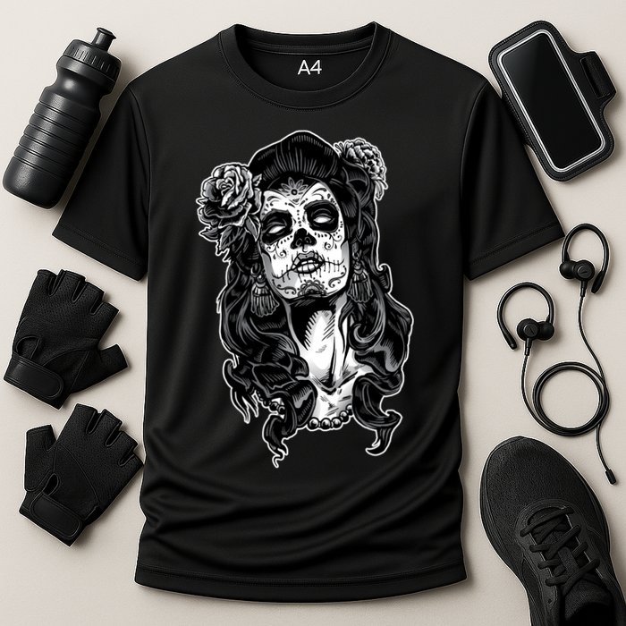 Day Of The Dead Beauty Skeleton Cooling Performance Crew T-Shirt