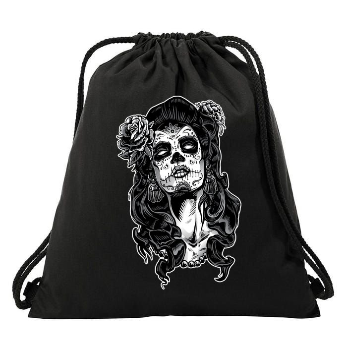 Day Of The Dead Beauty Skeleton Drawstring Bag