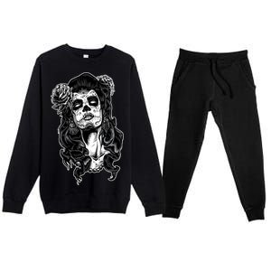 Day Of The Dead Beauty Skeleton Premium Crewneck Sweatsuit Set