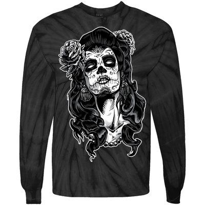 Day Of The Dead Beauty Skeleton Tie-Dye Long Sleeve Shirt