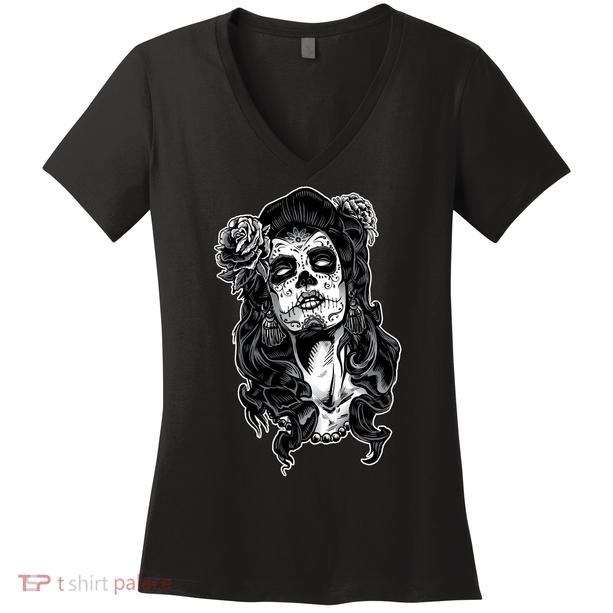 Day Of The Dead Beauty Skeleton Women's V-Neck T-Shirt