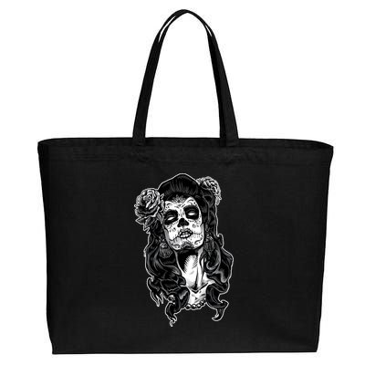 Day Of The Dead Beauty Skeleton Cotton Canvas Jumbo Tote