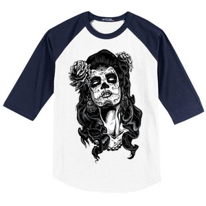 Day Of The Dead Beauty Skeleton Baseball Sleeve Shirt