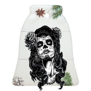 Day Of The Dead Beauty Skeleton Ceramic Bell Ornament