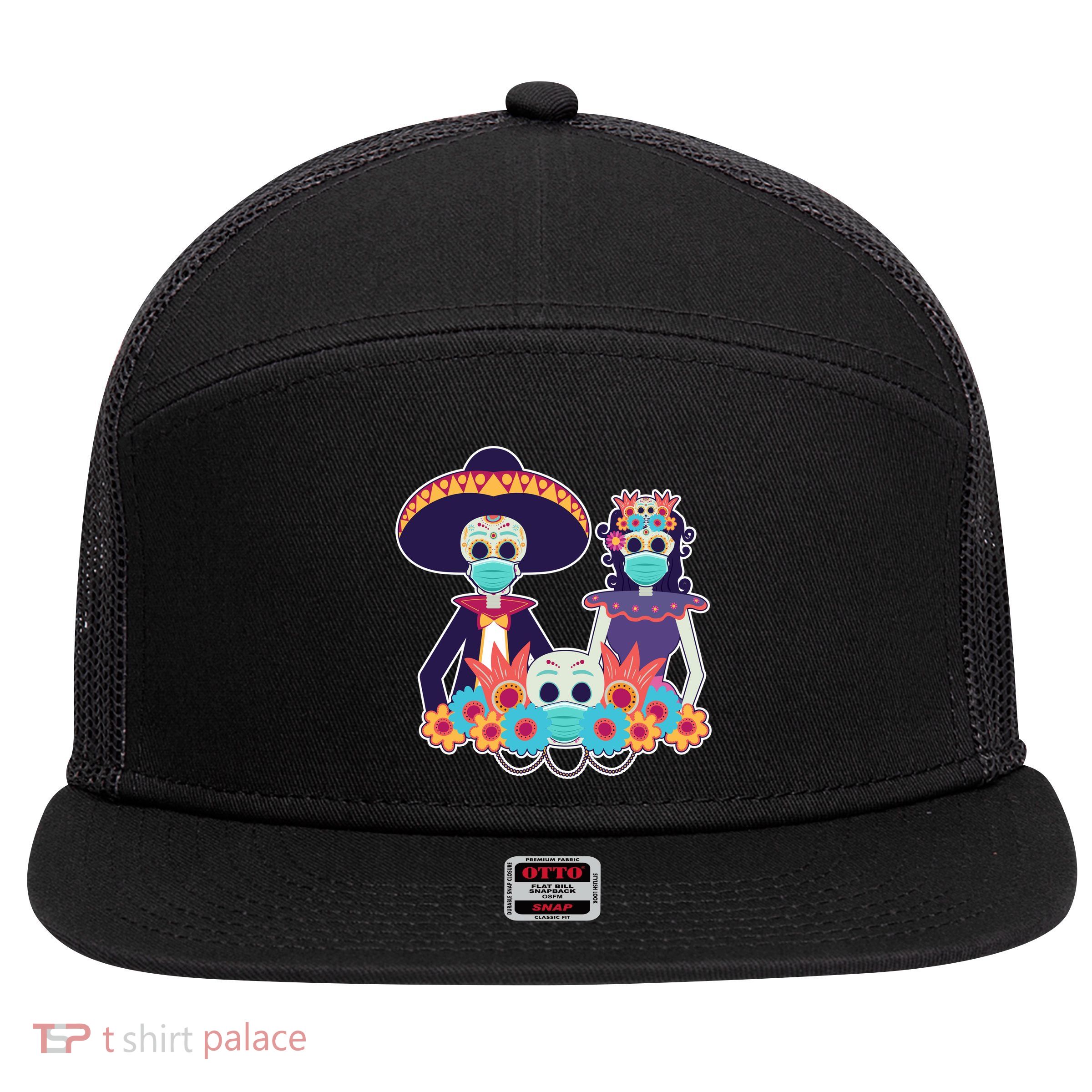 Day Of The Dead Dia De Los Muertos Quarantine 7 Panel Mesh Trucker Snapback Hat