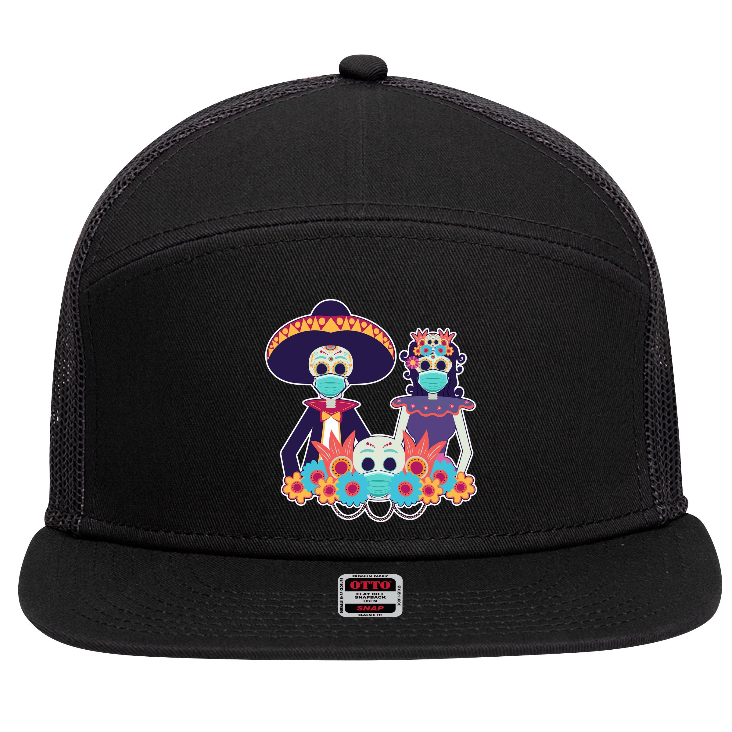 Day Of The Dead Dia De Los Muertos Quarantine 7 Panel Mesh Trucker Snapback Hat