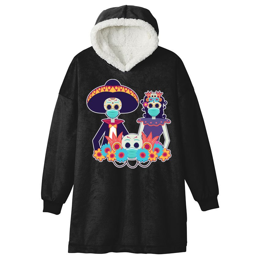 Day Of The Dead Dia De Los Muertos Quarantine Hooded Wearable Blanket