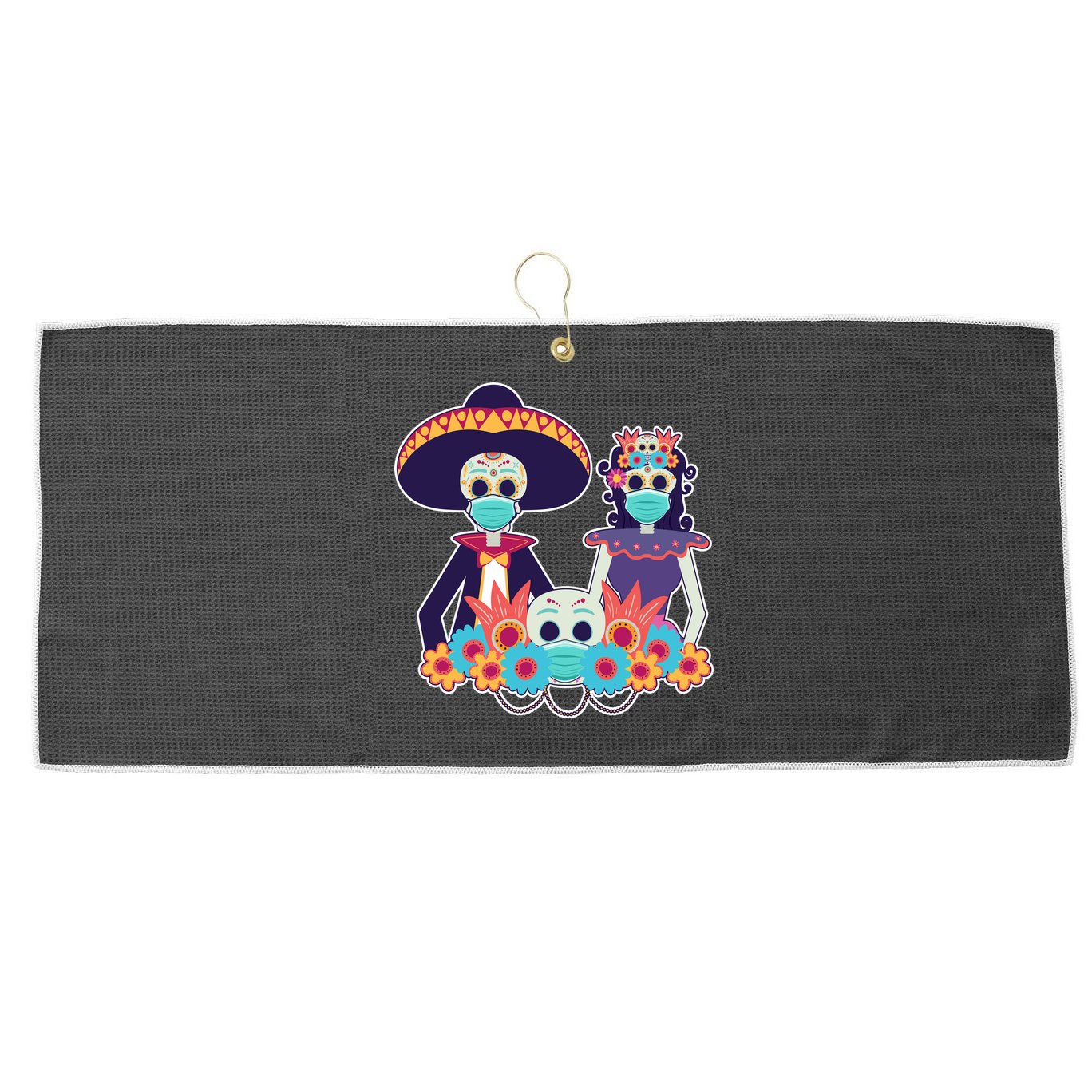 Day Of The Dead Dia De Los Muertos Quarantine Large Microfiber Waffle Golf Towel