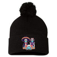 Day Of The Dead Dia De Los Muertos Quarantine Pom Pom 12in Knit Beanie