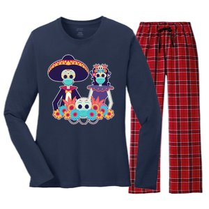 Day Of The Dead Dia De Los Muertos Quarantine Women's Long Sleeve Flannel Pajama Set 