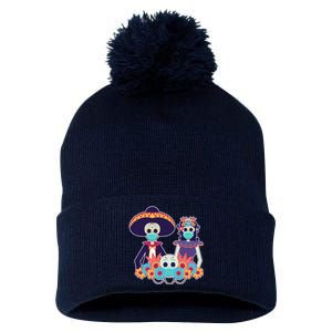 Day Of The Dead Dia De Los Muertos Quarantine Pom Pom 12in Knit Beanie