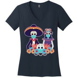 Day Of The Dead Dia De Los Muertos Quarantine Women's V-Neck T-Shirt