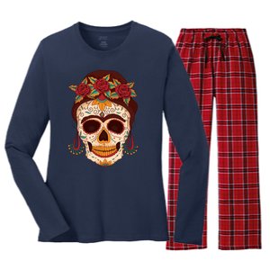 Day Of The Dead Female Women's Long Sleeve Flannel Pajama Set 