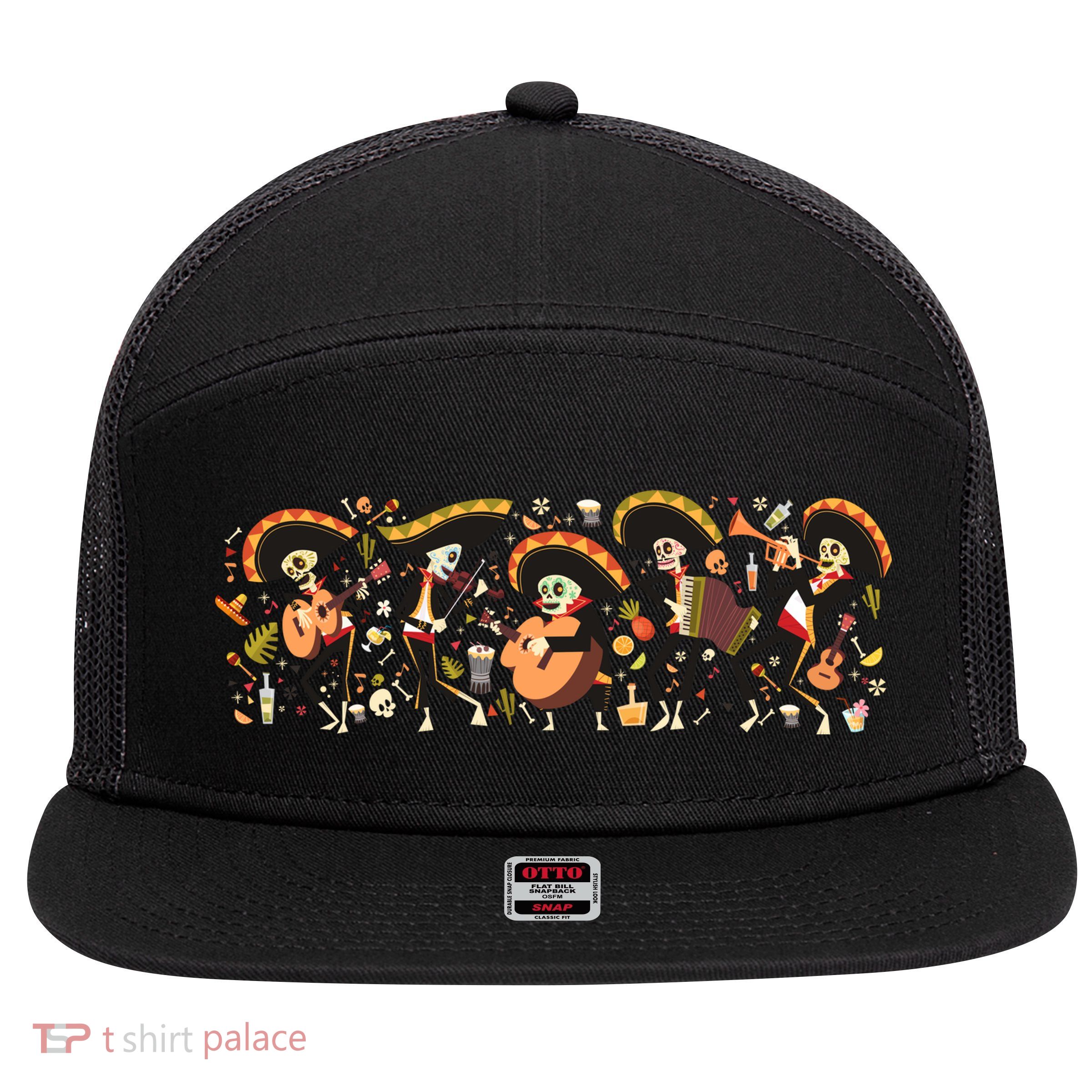 Day Of The dead Mariachi  7 Panel Mesh Trucker Snapback Hat