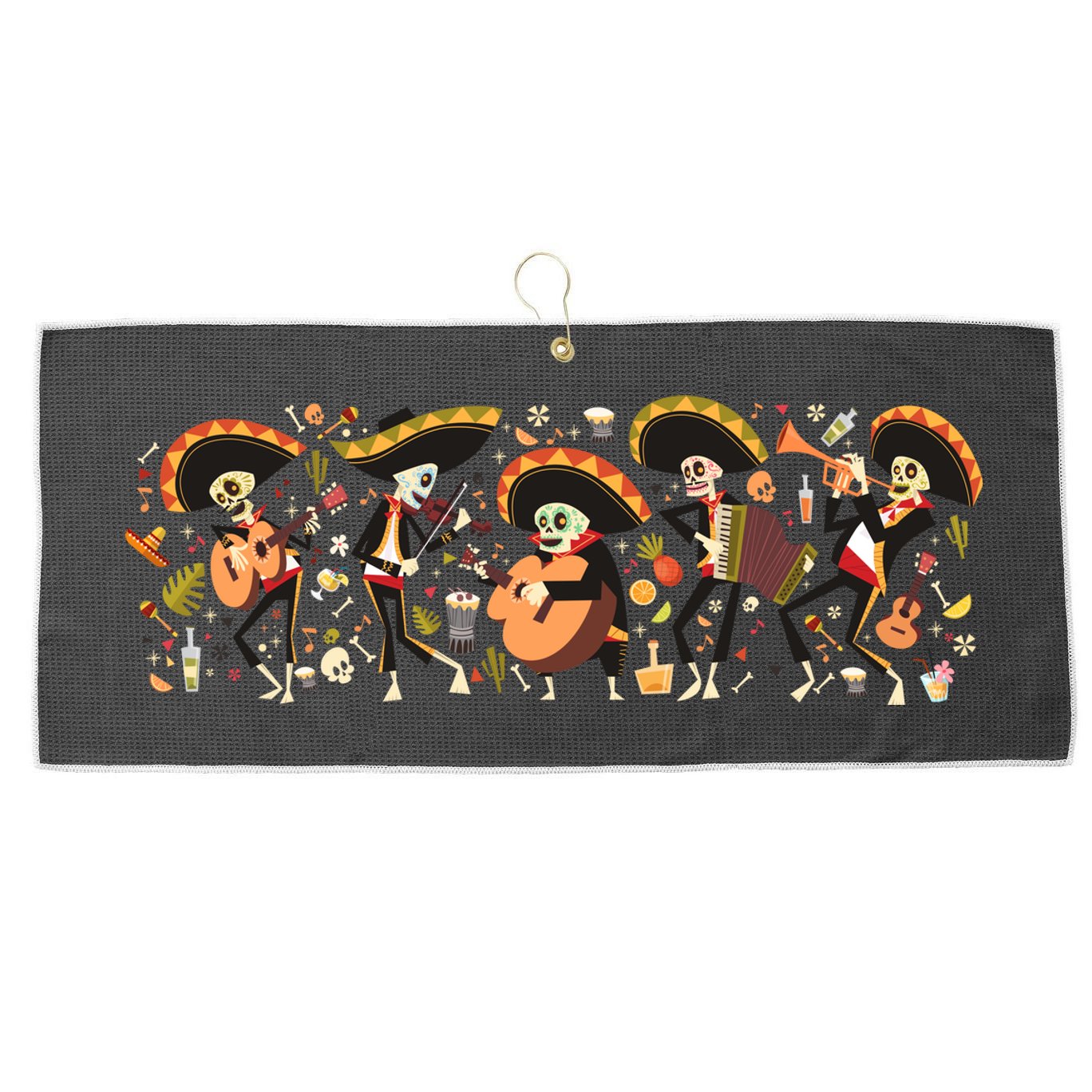 Day Of The dead Mariachi  Large Microfiber Waffle Golf Towel