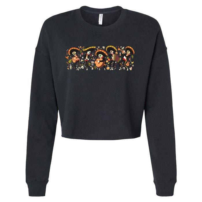 Day Of The dead Mariachi  Cropped Pullover Crew