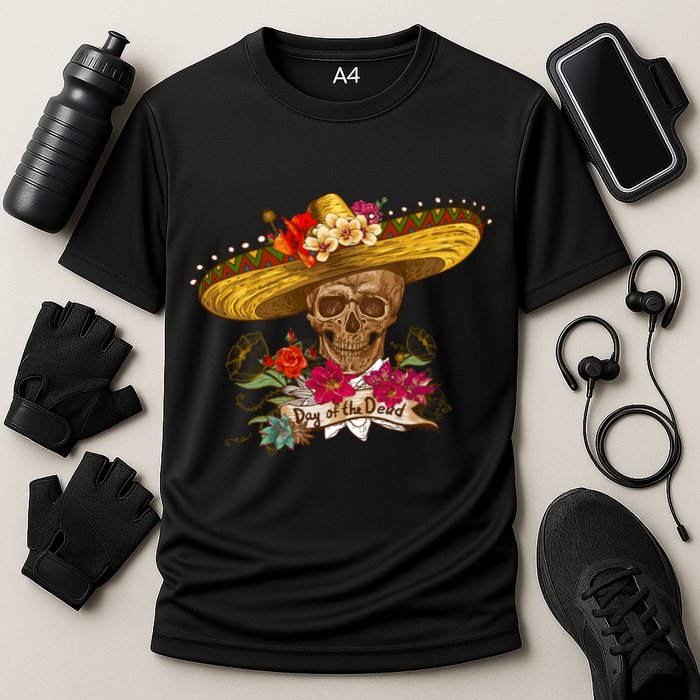 Day Of The Dead Mexican Skull Cooling Performance Crew T-Shirt