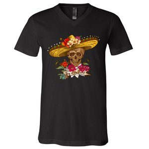 Day Of The Dead Mexican Skull V-Neck T-Shirt