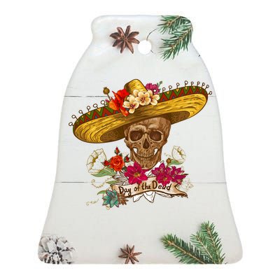 Day Of The Dead Mexican Skull Ceramic Bell Ornament