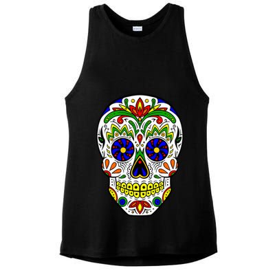 Day of the Dead Skull dia de los Muertos Ladies PosiCharge Tri-Blend Wicking Tank
