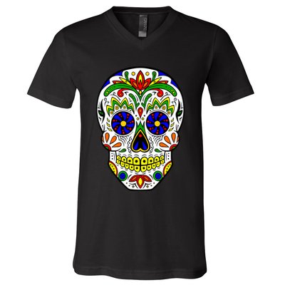 Day of the Dead Skull dia de los Muertos V-Neck T-Shirt