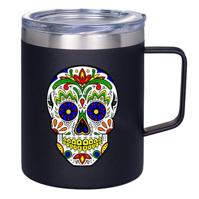 Day of the Dead Skull dia de los Muertos 12oz Stainless Steel Coffee Mug