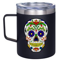 Day of the Dead Skull dia de los Muertos 12oz Stainless Steel Coffee Mug