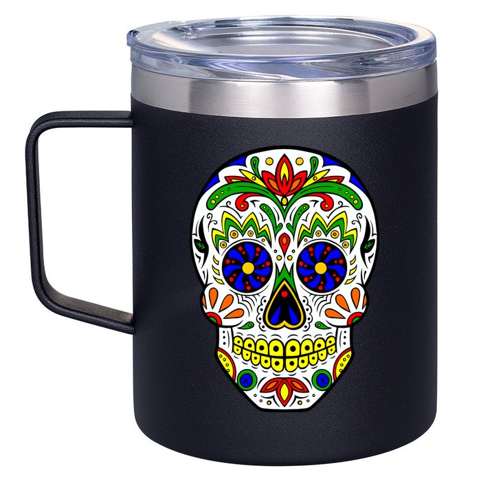 Day of the Dead Skull dia de los Muertos 12oz Stainless Steel Coffee Mug