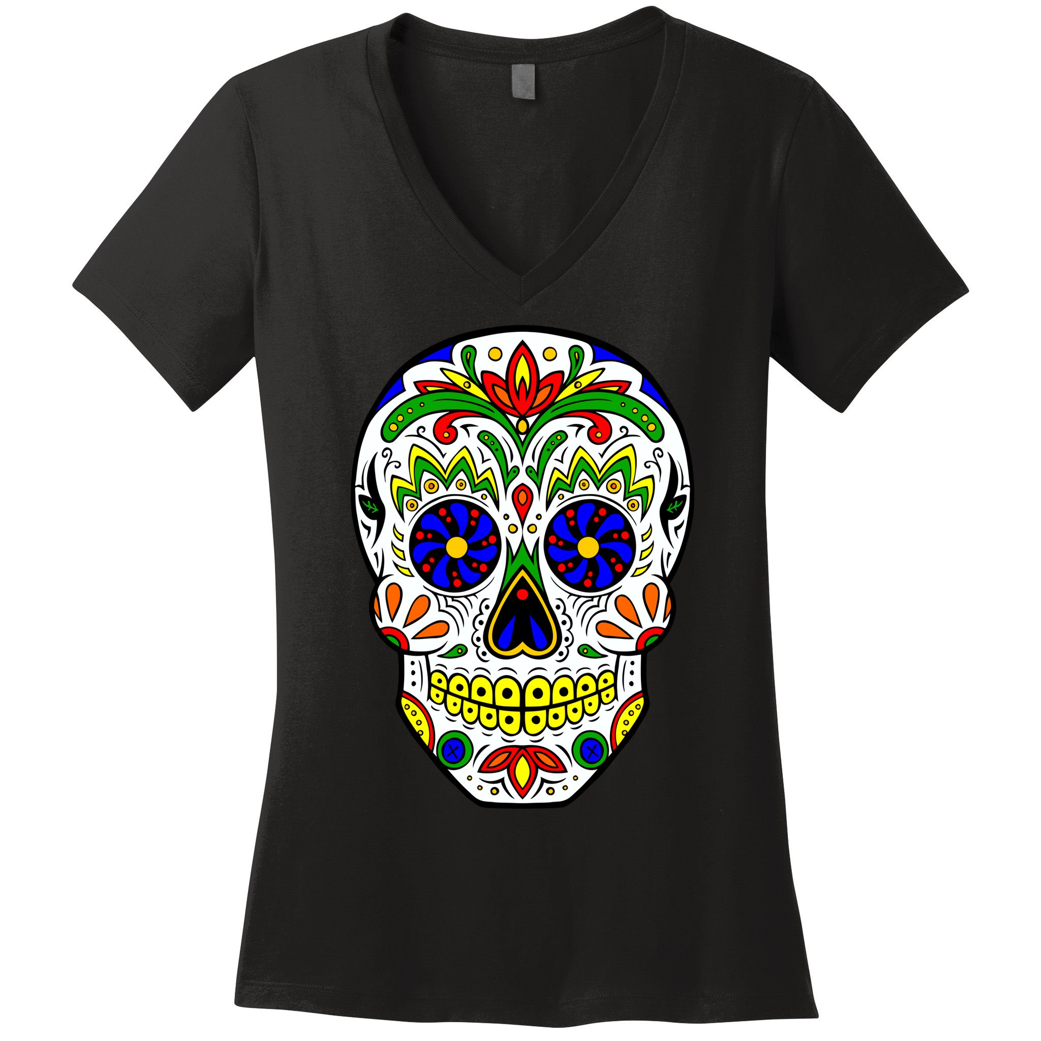Day of the Dead Skull dia de los Muertos Women's V-Neck T-Shirt