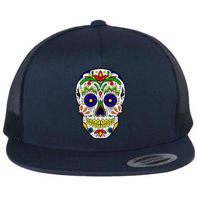 Day of the Dead Skull dia de los Muertos Flat Bill Trucker Hat