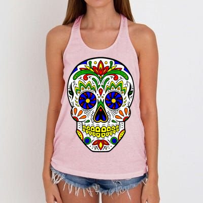 Day of the Dead Skull dia de los Muertos Women's Knotted Racerback Tank