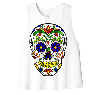 Day of the Dead Skull dia de los Muertos Women's Racerback Cropped Tank