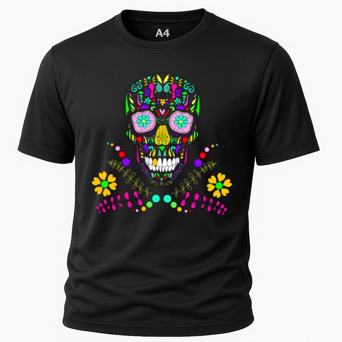 Day of The Dead Skull Flower Glasses Cooling Performance Crew T-Shirt