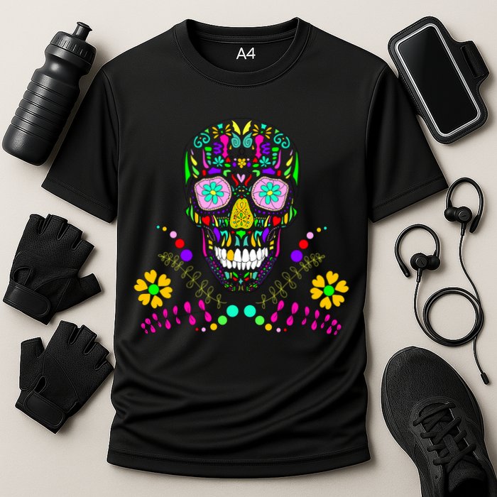 Day of The Dead Skull Flower Glasses Cooling Performance Crew T-Shirt