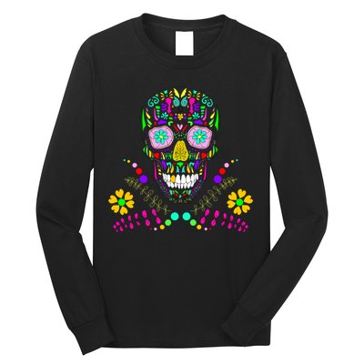 Day of The Dead Skull Flower Glasses Long Sleeve Shirt