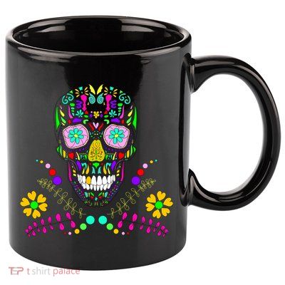 Day of The Dead Skull Flower Glasses 11oz C Handle Ceramic Mug