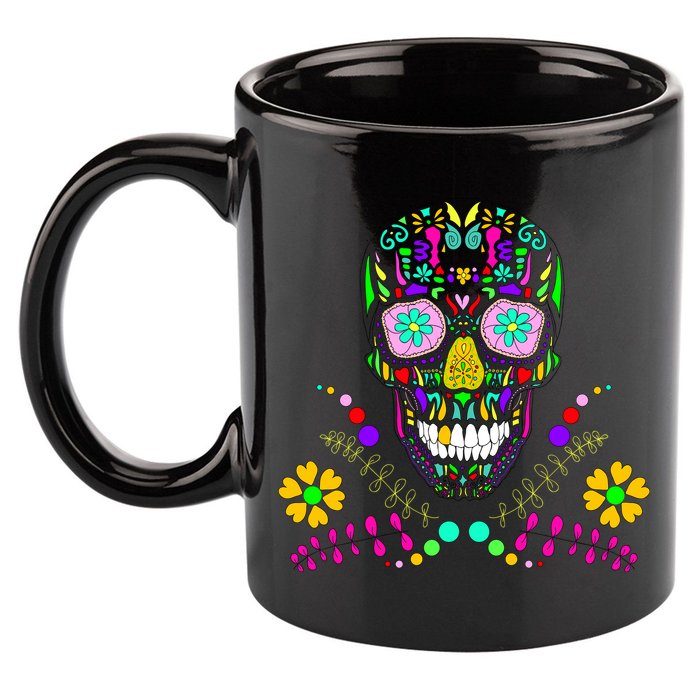 Day of The Dead Skull Flower Glasses 11oz C Handle Ceramic Mug