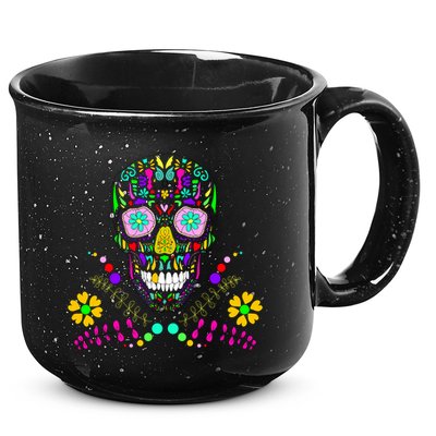 Day of The Dead Skull Flower Glasses 15oz Campfire Ceramic Mug