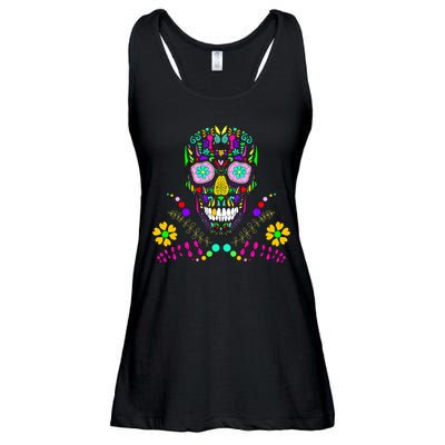 Day of The Dead Skull Flower Glasses Ladies Essential Flowy Tank