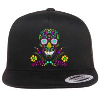 Day of The Dead Skull Flower Glasses Flatbill Hat