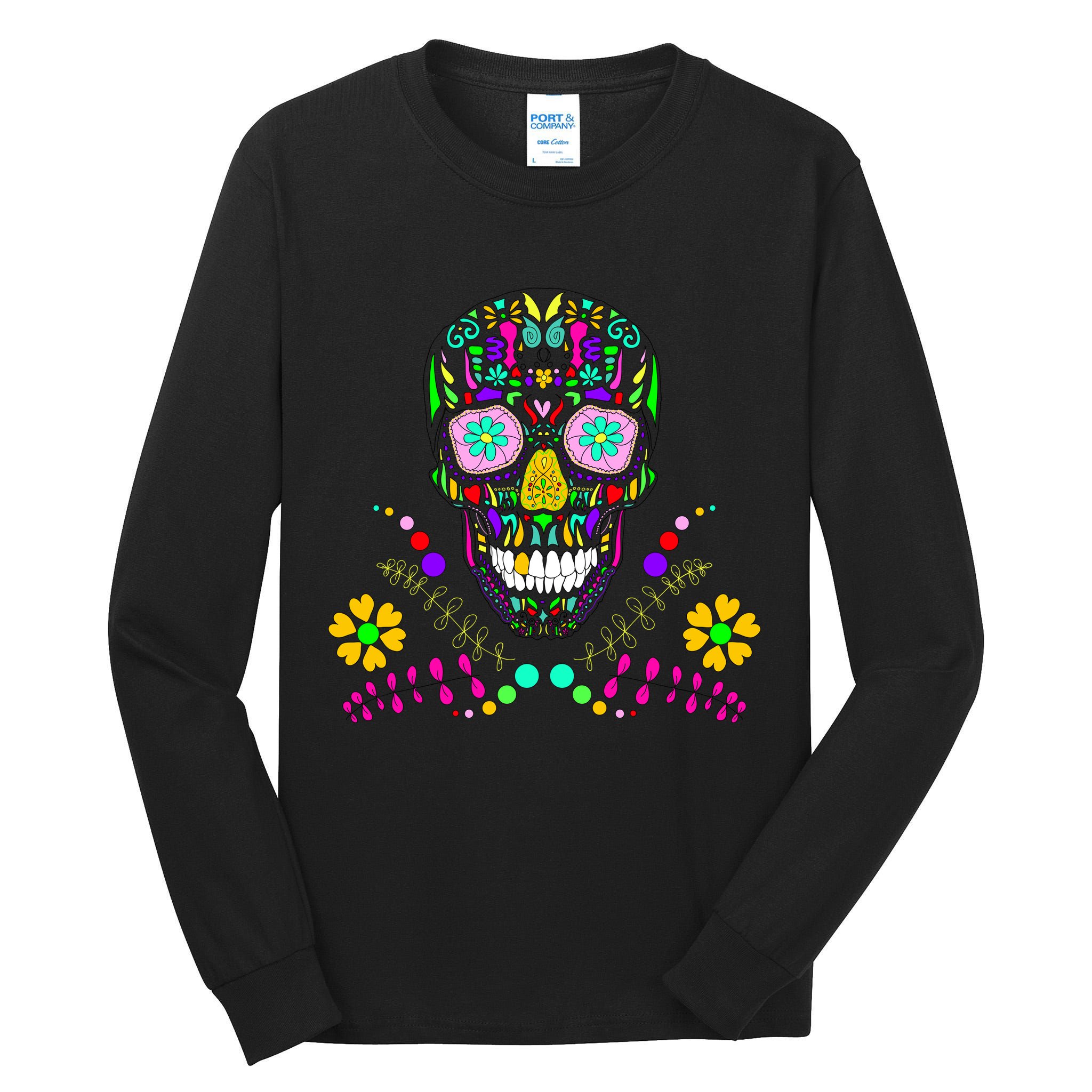 Day of The Dead Skull Flower Glasses Tall Long Sleeve T-Shirt