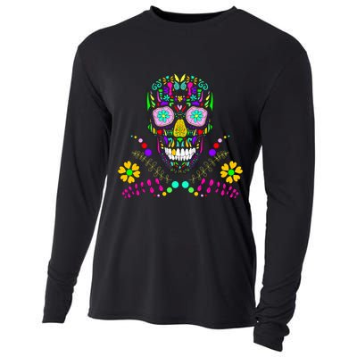 Day of The Dead Skull Flower Glasses Cooling Performance Long Sleeve Crew