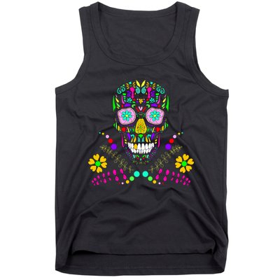 Day of The Dead Skull Flower Glasses Tank Top