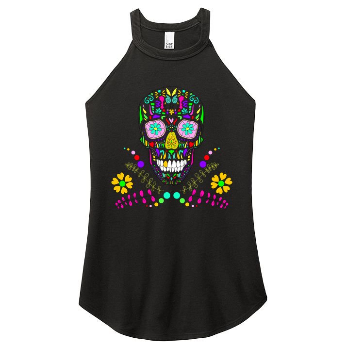 Day of The Dead Skull Flower Glasses Women's Perfect Tri Rocker Tank