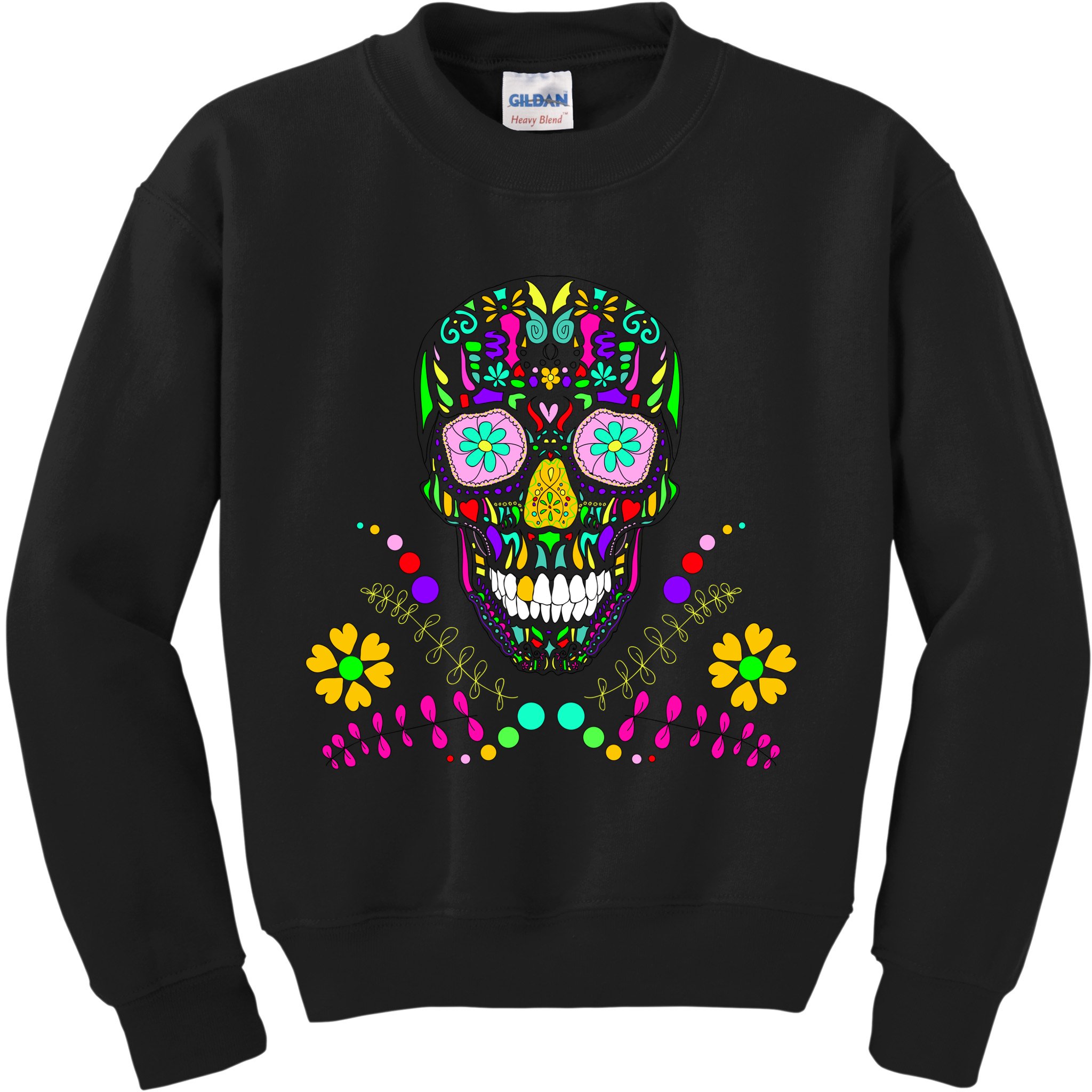 Day of The Dead Skull Flower Glasses Kids Sweatshirt