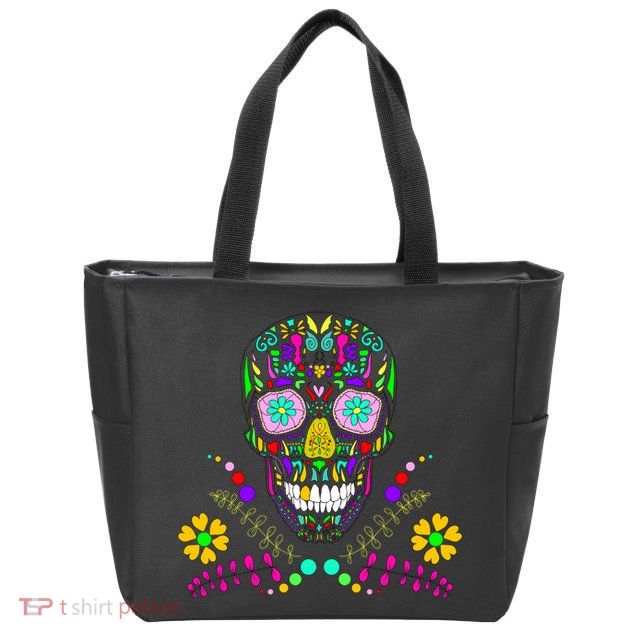 Day of The Dead Skull Flower Glasses Zip Tote Bag